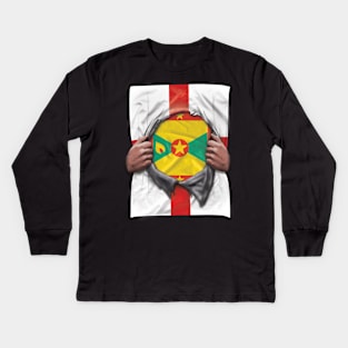 Grenada Flag English Flag Ripped - Gift for Grenadan From Grenada Kids Long Sleeve T-Shirt